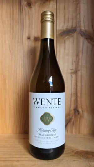 Wente Vineyards Morning Fog Chardonnay 2023 bottle, Central Coast California white wine, estate grown and certified sustainable.